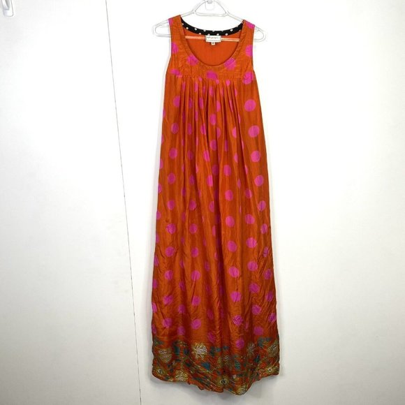 Anthropologie Anupamaa Maxi Dress 100% Silk Polka Dot Floral Butterfly Size XS - Picture 1 of 5